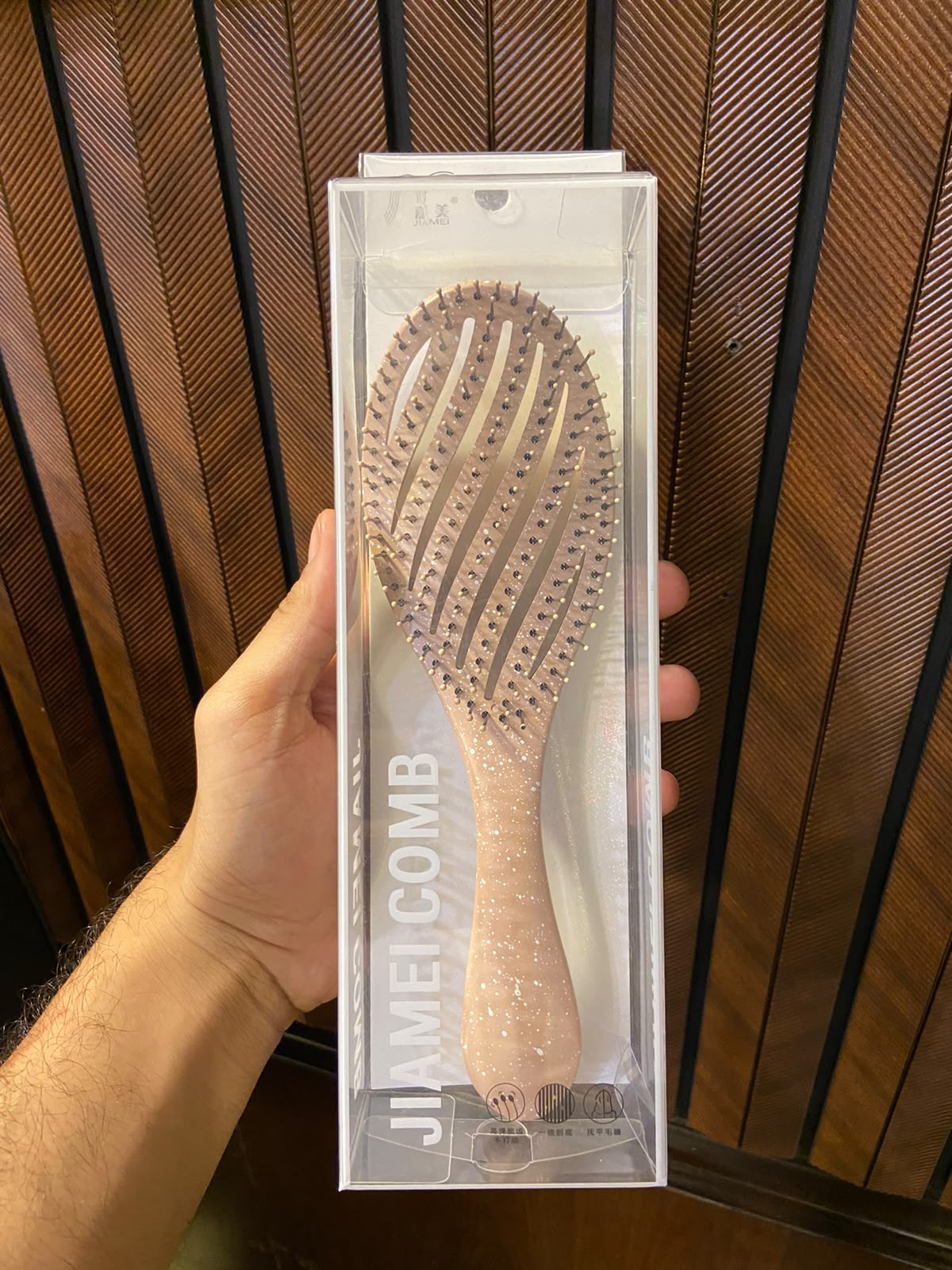 Jiamei Vented Detangler Hair Brush - Anti-Knot Flexible Comb (Pink Speckled)